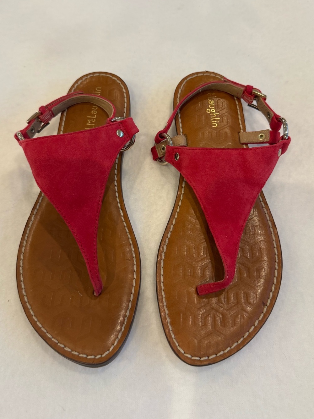 J. McLaughlin Nolita Fuchsia Pink Suede Thong Women's Sandal Silver Hardware 8M